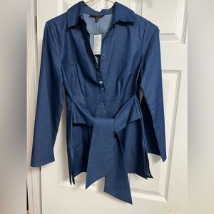 Ladies blue top, light jacket with front tie sash/ new with tags